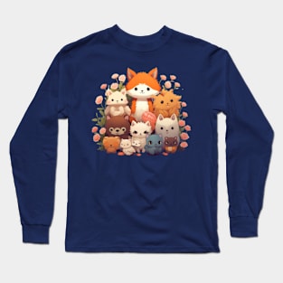 Pyramid of Cute Animals in Kawaii Style Long Sleeve T-Shirt